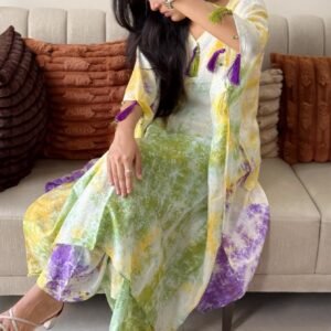 Tie Dye Silk Kaftan Set